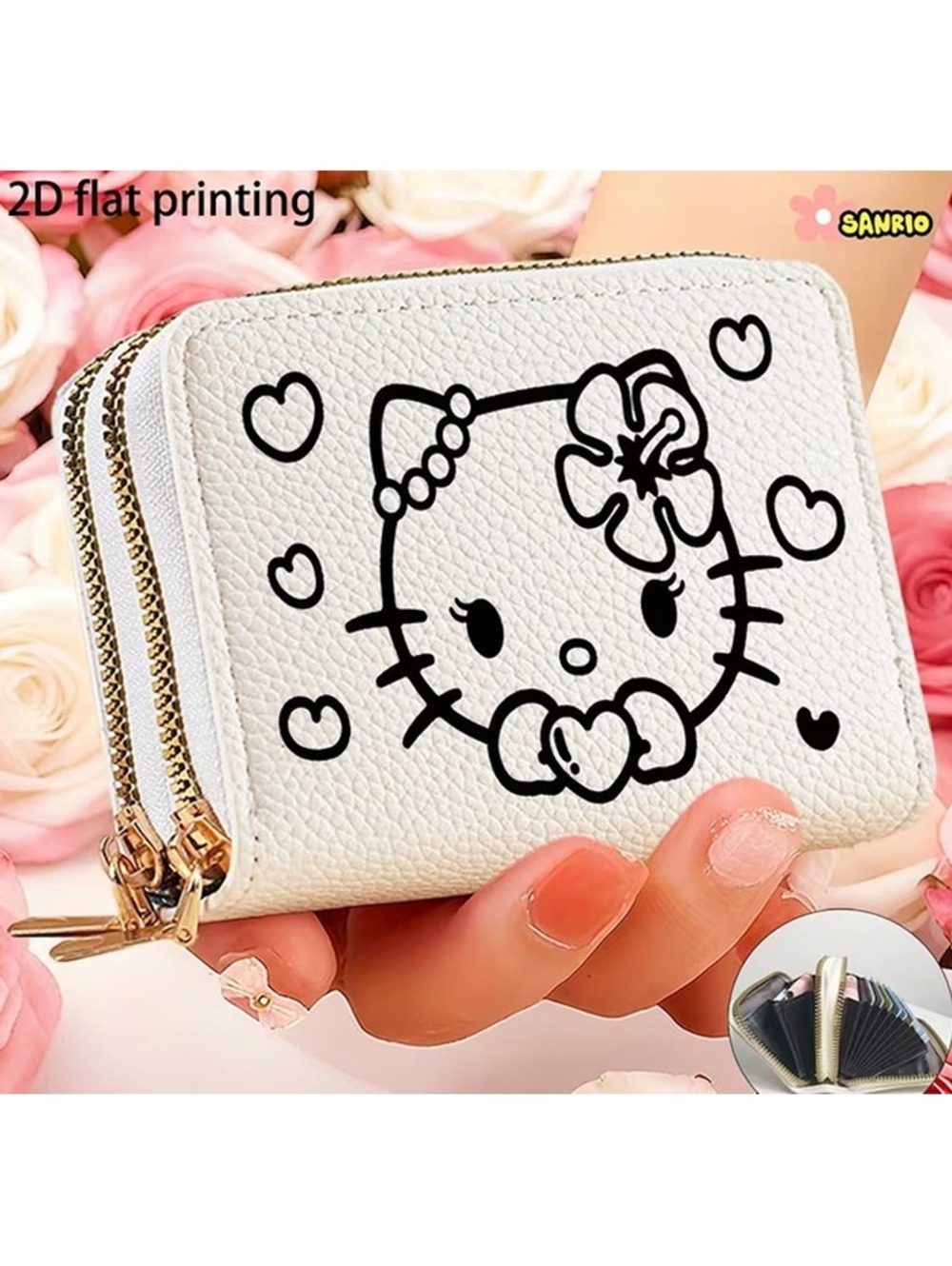 Sanrio Hello Kitty White Leather Zip Wallet with Gold Accents